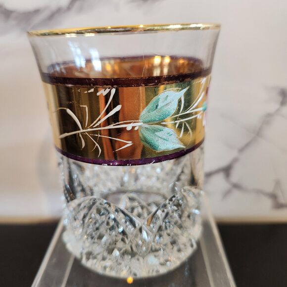 EAPG Antique Roses Tumbler Drinking Glass Button & Arches Hand Painted Gold 1914 - Picture 4 of 7